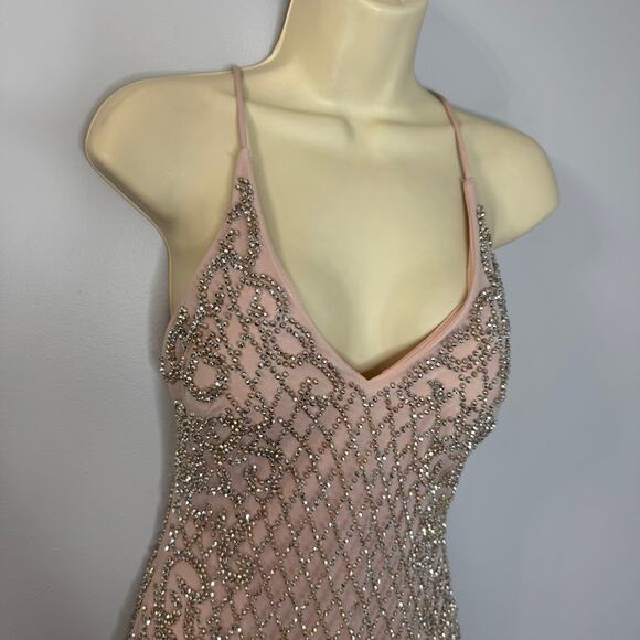 Xscape Beaded Lattice Mermaid Dress with Crisscross Back Pale Pink Prom Womens 4 - Picture 8 of 16